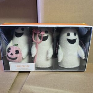 Candy Corn Lane Ghost Trio with Pumpkin and Pitchfork - Cream